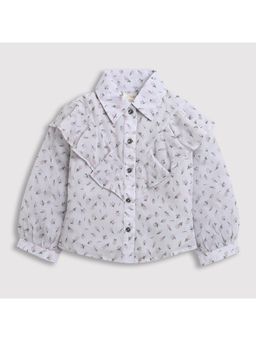 TINY GIRL - Frill Infront Light Grey Collar Neck Full Sleeves Shirt