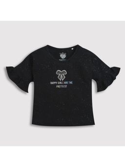 TINY GIRL - Black Round Neck Half Frill On Sleeves Top
