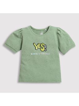 TINY GIRL - Sequence Foil Sticker Round Neck Top