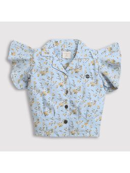 TINY GIRL - Blue Collar Neck Half Frill On Sleeves Top