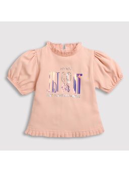 TINY GIRL - Peach Pleated Frills On Neck Half Pull Sleeves Top