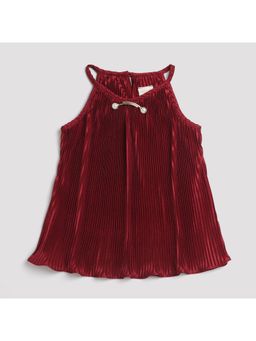 TINY GIRL - Add On Broach Maroon Round Neck Sleeveless Top