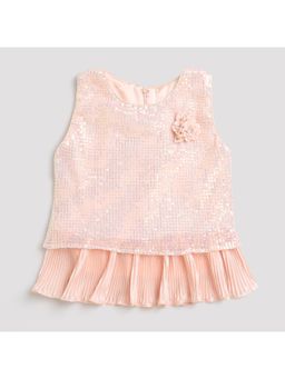 TINY GIRL - Peach Round Neck Sleeveless Woven Polyester Top