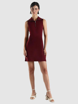 Calvin Klein - Cotton Half-Zip Neck T-Shirt Mini Maroon Dress