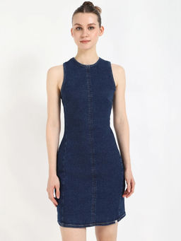 Calvin Klein - Cotton Round Neck Denim Mini Dress