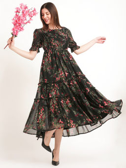Noun - Matilda Black Floral Midi Dress