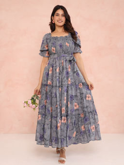 Noun - Kimberly Grey Smocked Maxi Dress with Belt