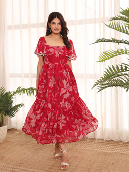 Noun - Aurelia Red Floral Maxi Dress
