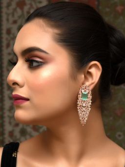 AG'S - Rose Gold Plated Mint Green Stone With American Diamond Earring