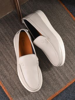 EGOSS - White Casual Leather Loafers