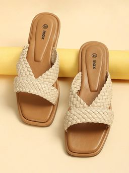 max - Women Beige Braided Strap Flats