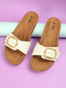 max - Women White Colorblocked Sandals with Buckle