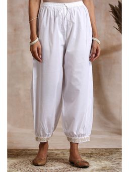 TAHILIYA - White Cotton Embroidered Izhaar Salwar