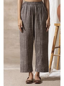TAHILIYA - Brown Striped Hand Block Printed Farsi Cotton Pants