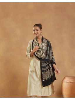 Fabindia - Black Viscose Blend Ajrakh Printed Stole