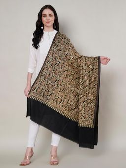 MUFFLY - Women Embroidered Wool Black Shawl