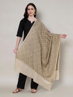 MUFFLY - Women Floral Wool Beige Shawl