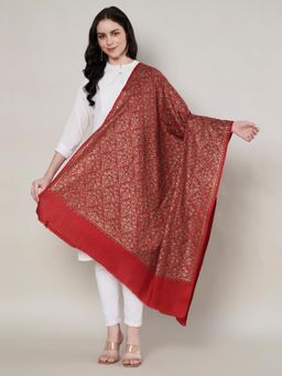 MUFFLY - Women Floral Wool Maroon Shawl