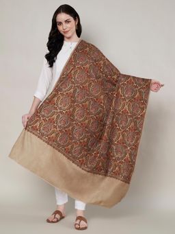 MUFFLY - Women Embroidered Wool Beige Shawl