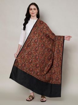 MUFFLY - Women Embroidered Wool Black Shawl