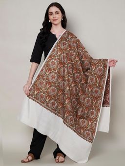 MUFFLY - Women Embroidered Wool White Shawl