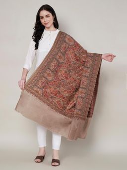 MUFFLY - Women Embroidered Wool Brown Shawl