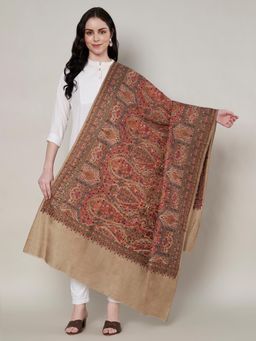 MUFFLY - Women Embroidered Wool Beige Shawl