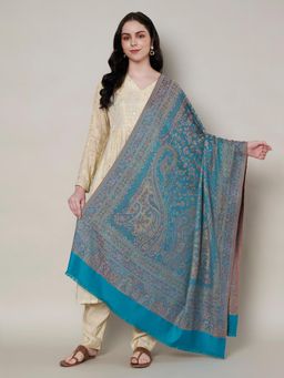 MUFFLY - Women Floral Wool Blue Shawl