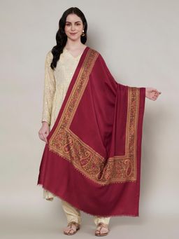 MUFFLY - Women Paisley Wool Maroon Shawl