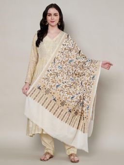 MUFFLY - Women Floral Wool White Shawl