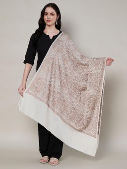 MUFFLY - Women Floral Wool White Shawl