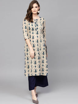 Yufta - Beige Printed Pure Cotton Kurta