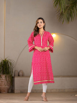 Yufta - Cotton Hot Pink Leheriya Kurta
