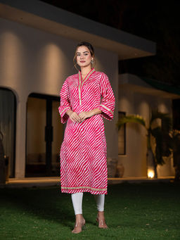 Yufta - Cotton Pink Leheriya Kurta