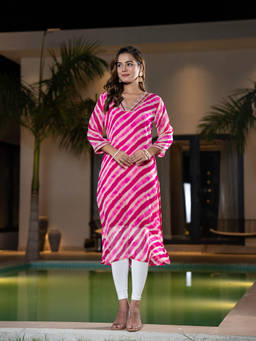 Yufta - Pink Georgette Leheriya Kurta