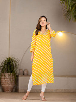 Yufta - Yellow Georgette Leheriya Kurta