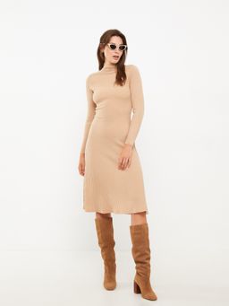 LC WAIKIKI - Beige Classic Half Turtleneck Straight Long Sleeve Womens Knitwear Dress