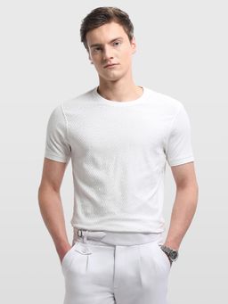 Arrow Newyork - White Self Design Geometric Elixir T-Shirt