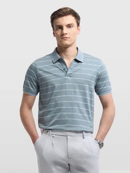 Arrow - Blue Horizontal Striped Regular Fit Polo T-Shirt