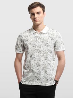 Arrow - White Floral Printed Regular Fit Polo T-Shirt