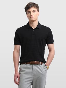 Arrow Sports - Black Horizontal Striped Regular Fit Polo T-Shirt