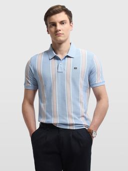 Arrow Sports - Blue Vertical Striped Regular Fit Polo T-Shirt