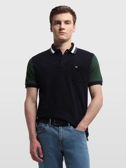 Arrow Sports - Navy Blue Regular Fit Colorblocked Polo T-Shirt