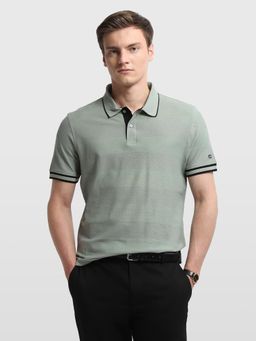 Arrow Sports - Green Horizontal Striped Regular Fit Polo T-Shirt