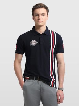 Arrow Sports - Navy Blue Vertical Striped Regular Fit Polo T-Shirt