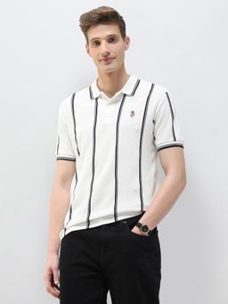 U.S. Polo Assn. Denim Co. - White Vertical Striped Motel On The Coast Polo T-Shirt