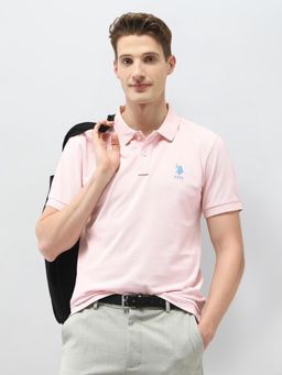 U.S. POLO ASSN. - Pink Solid Slim Fit Polo T-Shirt