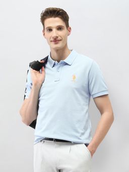U.S. POLO ASSN. - Blue Solid Slim Fit Polo T-Shirt