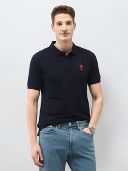 U.S. POLO ASSN. - Navy Blue Solid Slim Fit Polo T-Shirt