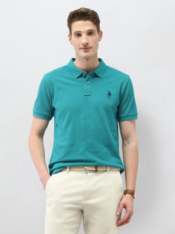 U.S. POLO ASSN. - Green Solid Slim Fit Polo T-Shirt